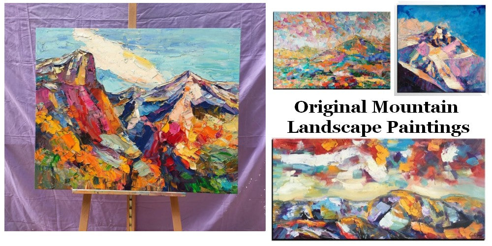 Abstract Mountain Paintings, Original Mountain Landscape Paintings, Ha