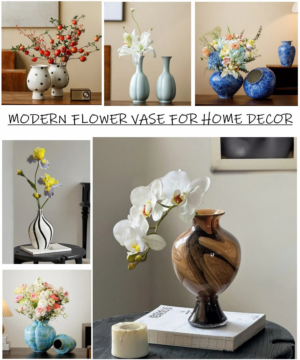 Decorative Vases, Modern Flower Vases, Unique Porcelain Vases on Table ...