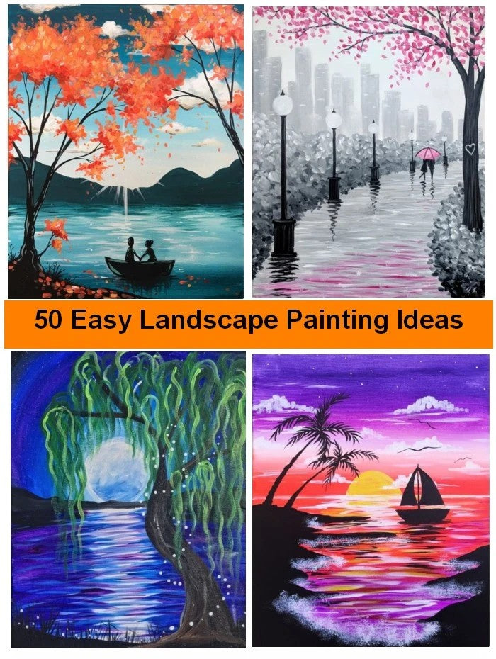 50 Simple Canvas Painting Ideas for Kids, Easy Landscape Painting