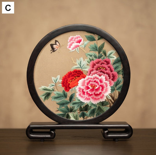 Unique Birthday Gift, Traditional Chinese Suzhou Embroidery Ornament, Exclusive Business Present Flower and Butterfly Embroidered Decor, Premium Souvenir-artworkcanvas