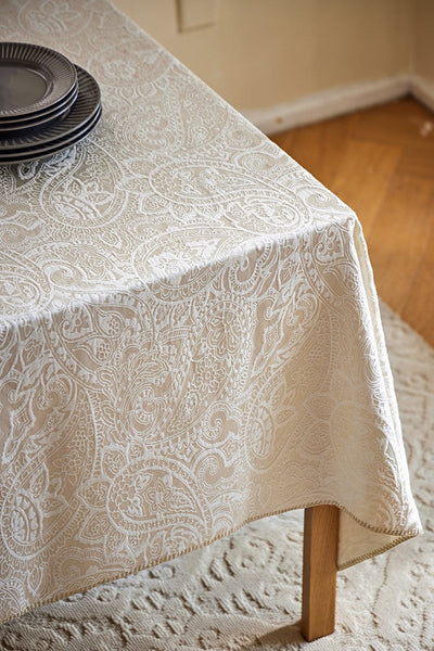 Simple Modern Rectangle Tablecloth for Dining Room Table, Cotton and Linen Flower Pattern Table Covers for Round Table, Square Tablecloth for Kitchen-artworkcanvas