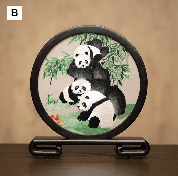 Unique Birthday Gift, Exclusive Business Present Panda Embroidered Decor, Traditional Chinese Suzhou Embroidery Ornament, Premium Souvenir-artworkcanvas