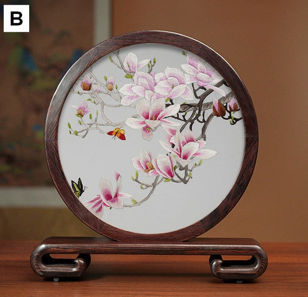 Traditional Chinese Suzhou Silk Embroidered Ornament, Premium Souvenir, Exclusive Business Presents, Creative Birthday Gift, Flower and Birds Embroidery Ornaments-artworkcanvas