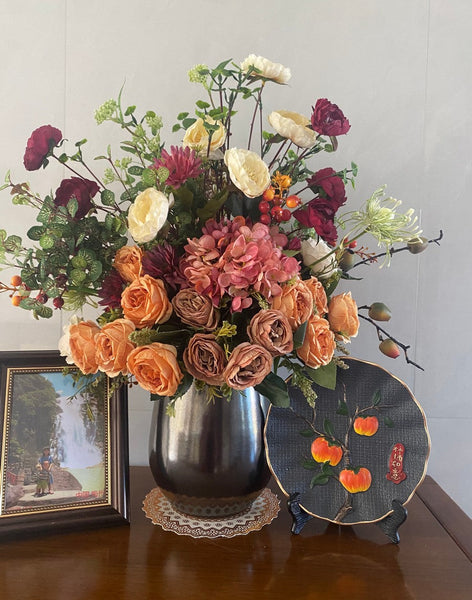 Amazing Artificial Floral Arrangement for Bedroom, Modern Large Bunch of Flowers Arrangement Interior Design, Creative Faux Silk Floral Bouquet Table Centerpiece-artworkcanvas