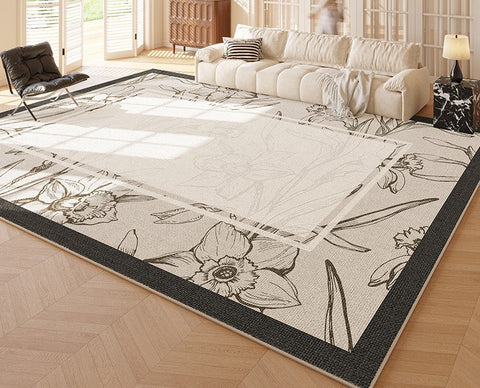 Unique Modern Rugs for Living Room, Large Modern Rugs for Bedroom, Flower Pattern Area Rugs under Coffee Table, Contemporary Modern Rugs for Dining Room-artworkcanvas