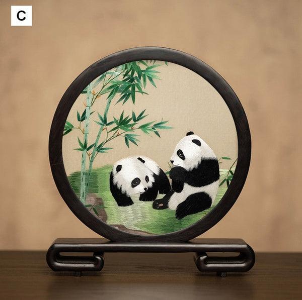 Unique Birthday Gift, Exclusive Business Present Panda Embroidered Decor, Traditional Chinese Suzhou Embroidery Ornament, Premium Souvenir-artworkcanvas