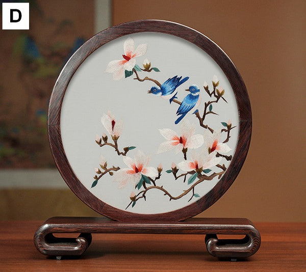 Traditional Chinese Suzhou Silk Embroidered Ornament, Premium Souvenir, Exclusive Business Presents, Creative Birthday Gift, Flower and Birds Embroidery Ornaments-artworkcanvas