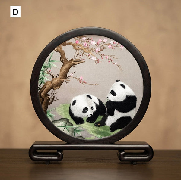 Unique Birthday Gift, Exclusive Business Present Panda Embroidered Decor, Traditional Chinese Suzhou Embroidery Ornament, Premium Souvenir-artworkcanvas