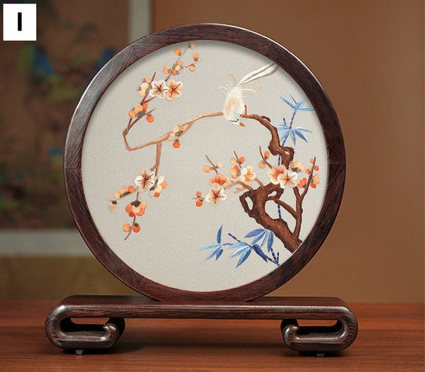 Traditional Chinese Suzhou Silk Embroidered Ornament, Premium Souvenir, Exclusive Business Presents, Creative Birthday Gift, Flower and Birds Embroidery Ornaments-artworkcanvas