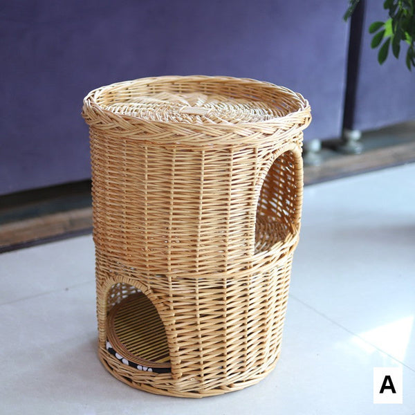 Triple-Layer Cat Bed, Large Cat House Basket with Washable Cushion for Indoor Cats and Dogs-artworkcanvas