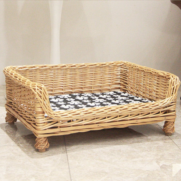 Hand Woven Rattan Cat Beds, Extra Large Natural Wicker Dog Bed with Washable Cushion for Indoor Cats and Dogs-artworkcanvas