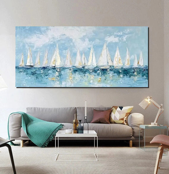 Large Wall Art Ideas for Living Room, Paintings for Living Room, Acrylic Painting on Canvas, Modern Paintings for Bedroom, Sail Boat Painting, Original Canvas Art-artworkcanvas
