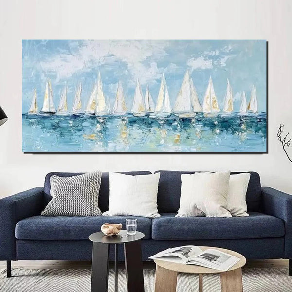 Large Wall Art Ideas for Living Room, Paintings for Living Room, Acrylic Painting on Canvas, Modern Paintings for Bedroom, Sail Boat Painting, Original Canvas Art-artworkcanvas