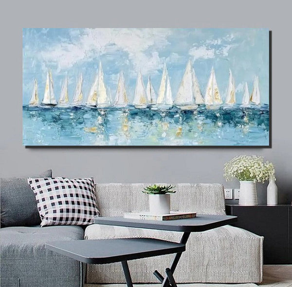 Large Wall Art Ideas for Living Room, Paintings for Living Room, Acrylic Painting on Canvas, Modern Paintings for Bedroom, Sail Boat Painting, Original Canvas Art-artworkcanvas