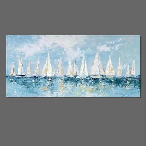 Large Wall Art Ideas for Living Room, Paintings for Living Room, Acrylic Painting on Canvas, Modern Paintings for Bedroom, Sail Boat Painting, Original Canvas Art-artworkcanvas