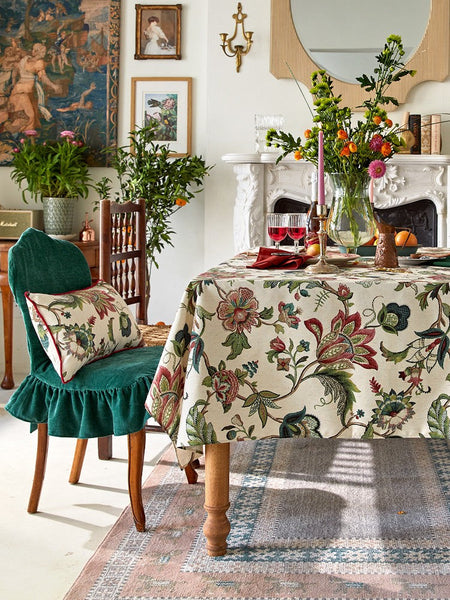 Rustic Garden Floral Tablecloth for Round Table, Spring Flower Table Cover for Kitchen, Modern Rectangular Tablecloth Ideas for Dining Room Table-artworkcanvas
