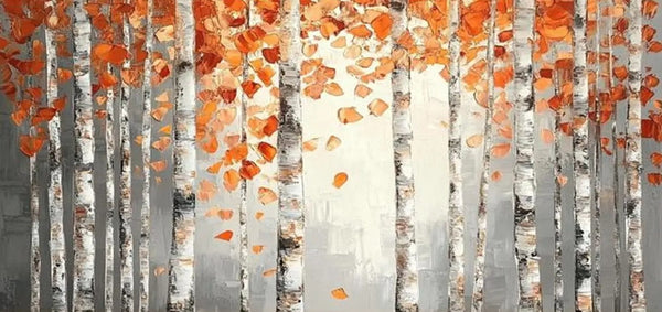 Large Wall Art for Bedroom, Modern Paintings for Living Room, Acrylic Painting on Canvas, Palette Knife Canvas Art, Autumn Birch Tree Painting, Original Canvas Art-artworkcanvas