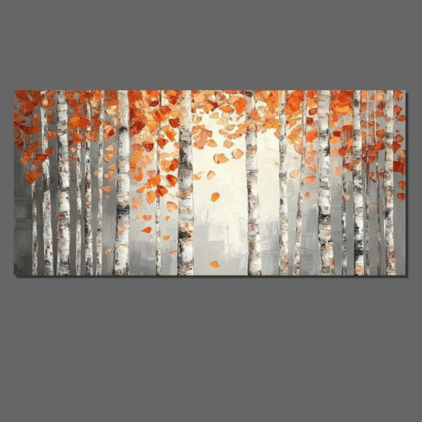 Large Wall Art for Bedroom, Modern Paintings for Living Room, Acrylic Painting on Canvas, Palette Knife Canvas Art, Autumn Birch Tree Painting, Original Canvas Art-artworkcanvas