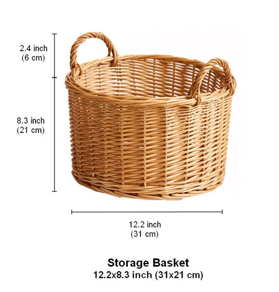 Small Picnic Fruit Basket with Handle, Kitchen Storage Baskets, Natural Hand-woven Wicker Round Storage Basket, Small Willow Weaving Baskets for Vegetable, Natural Fruit Storage Basket-artworkcanvas