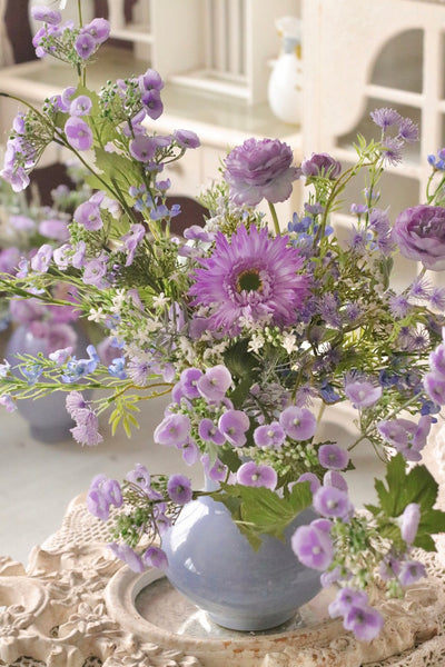 Table Centerpiece, Artificial Floral for Living Room, Large Bunch of Purple Romantic Flowers for Bedroom, Beautiful Spring Flower Arrangement for Interior Design-artworkcanvas