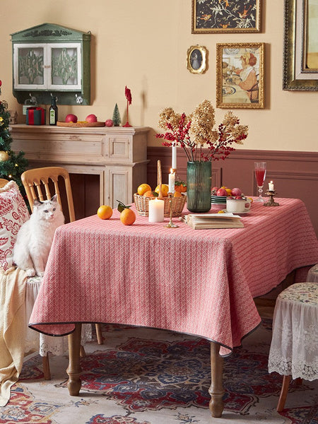 Simple Modern Rectangle Tablecloth for Dining Room Table, Knitted Plaid Embroidery Farmhouse Table Cloth, Square Tablecloth for Round Table-artworkcanvas