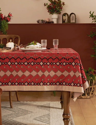 Red Christmas Holiday Tablecloth for Oval Table, Large Modern Rectangle Tablecloth for Dining Room Table, Square Table Covers for Kitchen, Farmhouse Table Cloth for Round Table-artworkcanvas