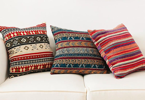 Unique Bohemian Decorative Sofa Pillows, Extra Large Geometric Pattern Chenille Throw Pillows, Oriental Throw Pillow for Couch-artworkcanvas