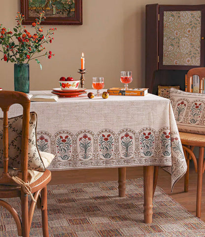 Rustic Farmhouse Table Cover for Kitchen, Flower Pattern Linen Tablecloth for Round Table, Modern Rectangle Tablecloth Ideas for Dining Room Table-artworkcanvas