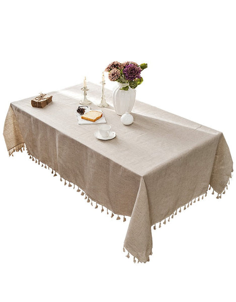 Simple Linen Rectangle Table Cover for Dining Room Table, Large Brown Tablecloth for Home Decoration, Modern Table Cloth, Square Tablecloth for Round Table-artworkcanvas