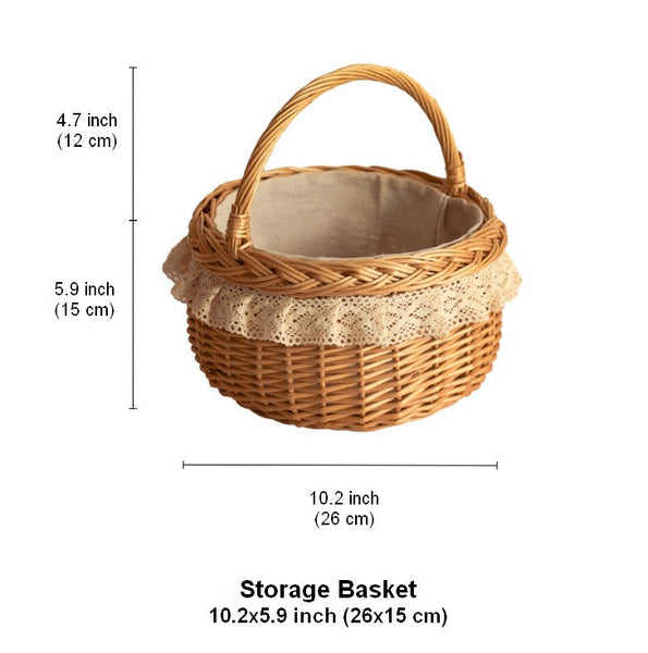 Storage Basket for Shelves, Picnic Storage Basket with Handle, Hand-woven Wicker Storage Basket, Natural Fruit Basket, Willow Weaving Baskets for Kitchen-artworkcanvas