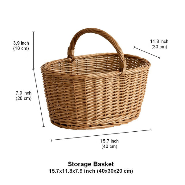 Small Picnic Storage Basket with Handle, Hand-woven Wicker Storage Basket, Willow Weaving Baskets for Vegetable, Natural Fruit Basket, Kitchen Storage Baskets-artworkcanvas