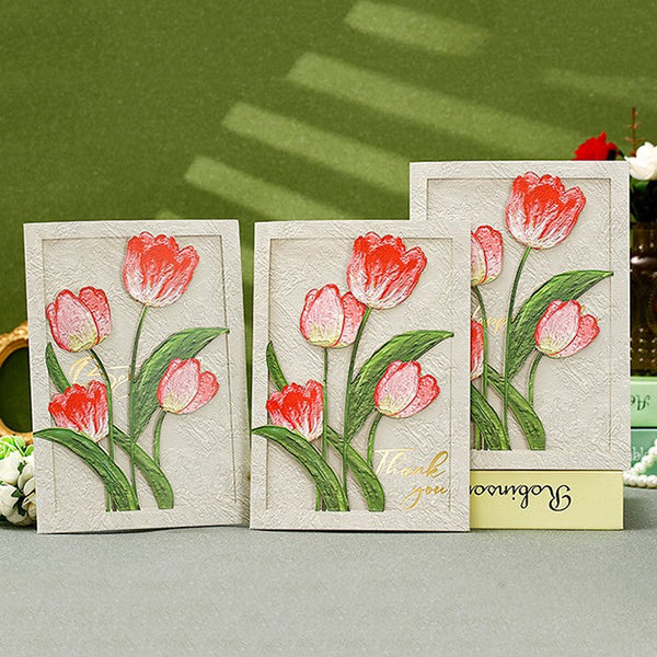 Tulip Flower Greeting Cards, Creative Birthday Greeting Card, Beautiful Greeting Cards to Friends, Original Handmade Greeting Cards-artworkcanvas
