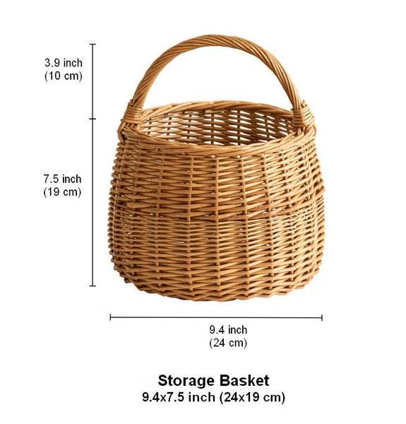 Storage Basket for Kitchen, Picnic Storage Basket with Handle, Hand-woven Wicker Storage Basket, Natural Fruit Basket, Willow Weaving Baskets for Vegetable-artworkcanvas