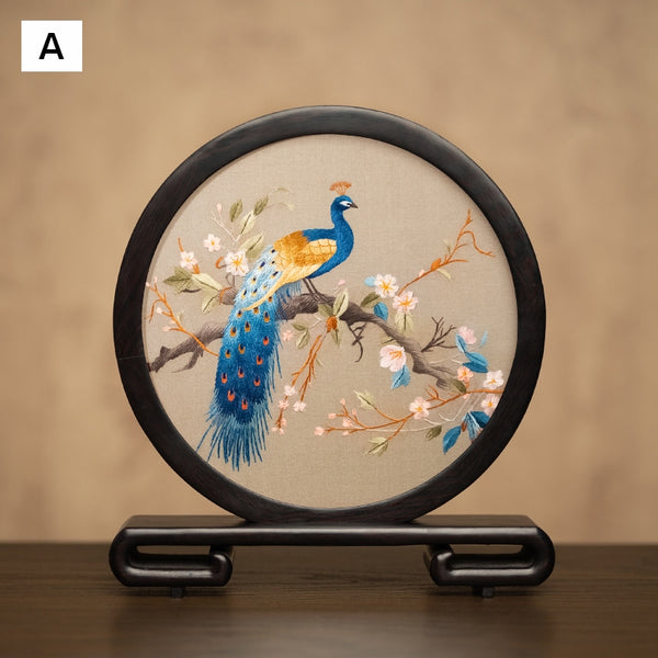 Traditional Chinese Suzhou Embroidery Ornament, Exclusive Business Present Peacock Embroidered Decor, Premium Souvenir, Unique Birthday Gift-artworkcanvas