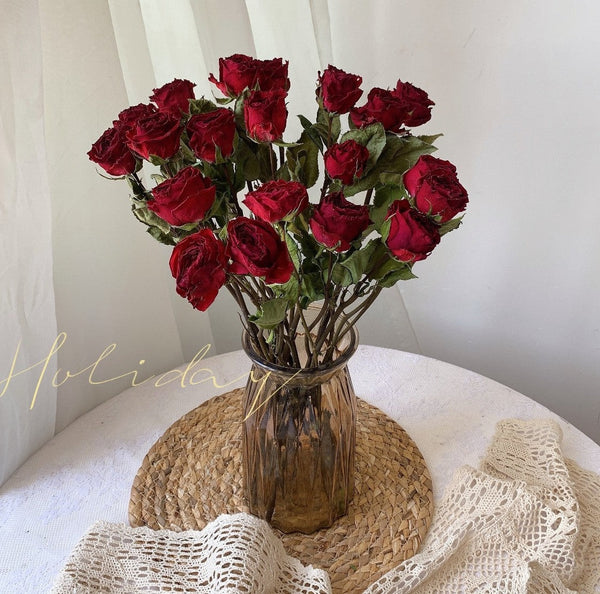 Dried Rose Floral Bouquet, Dried Rose Flowers, Natural Dried Rose Flower Bunches, A Bunch Dried Rose Flowers, Red Yellow Purple Dried Rose Flowers-artworkcanvas