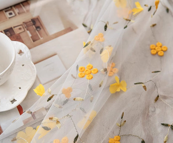 Yellow Flower Lace Tablecloths, Extra Large Rectangular Tablecloth for Oval Table, Lace Embroidered Table Covers, Rectangular Table Covers for Coffee Table-artworkcanvas