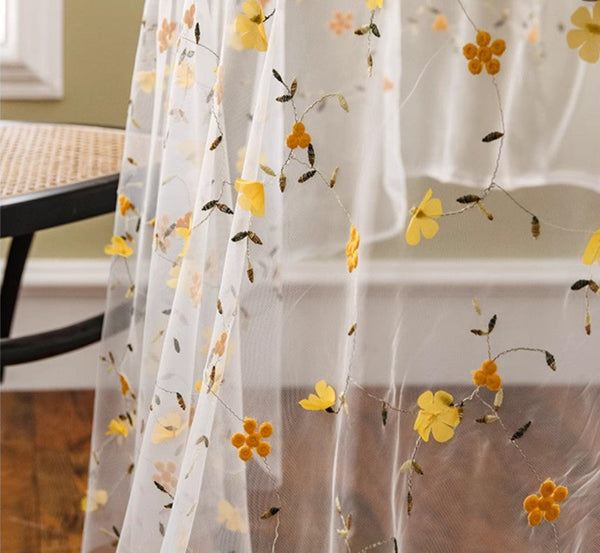 Yellow Flower Lace Tablecloths, Extra Large Rectangular Tablecloth for Oval Table, Lace Embroidered Table Covers, Rectangular Table Covers for Coffee Table-artworkcanvas