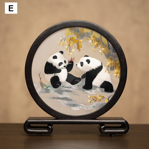Unique Birthday Gift, Exclusive Business Present Panda Embroidered Decor, Traditional Chinese Suzhou Embroidery Ornament, Premium Souvenir-artworkcanvas
