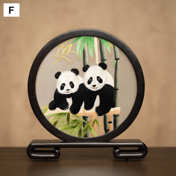Unique Birthday Gift, Exclusive Business Present Panda Embroidered Decor, Traditional Chinese Suzhou Embroidery Ornament, Premium Souvenir-artworkcanvas