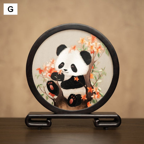 Unique Birthday Gift, Exclusive Business Present Panda Embroidered Decor, Traditional Chinese Suzhou Embroidery Ornament, Premium Souvenir-artworkcanvas