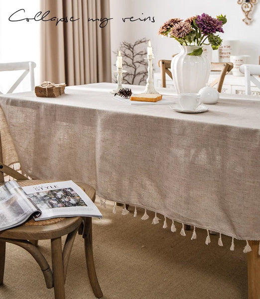 Simple Linen Rectangle Table Cover for Dining Room Table, Large Brown Tablecloth for Home Decoration, Modern Table Cloth, Square Tablecloth for Round Table-artworkcanvas