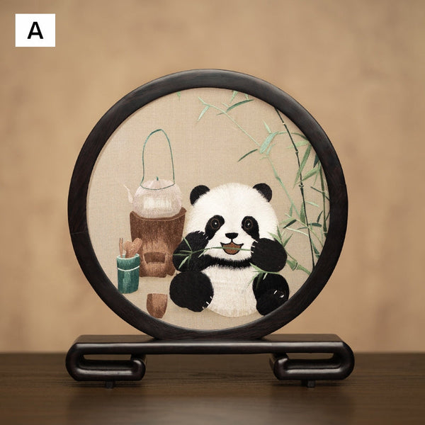Unique Birthday Gift, Exclusive Business Present Panda Embroidered Decor, Traditional Chinese Suzhou Embroidery Ornament, Premium Souvenir-artworkcanvas