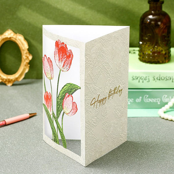 Tulip Flower Greeting Cards, Creative Birthday Greeting Card, Beautiful Greeting Cards to Friends, Original Handmade Greeting Cards-artworkcanvas