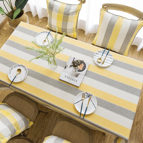 Yellow Stripe Cotton and Linen Tablecloths, Rectangular Tablecloth for Oval Table, Kitchen Rectangular Table Covers, Modern Table Cloths for Dining Room-artworkcanvas