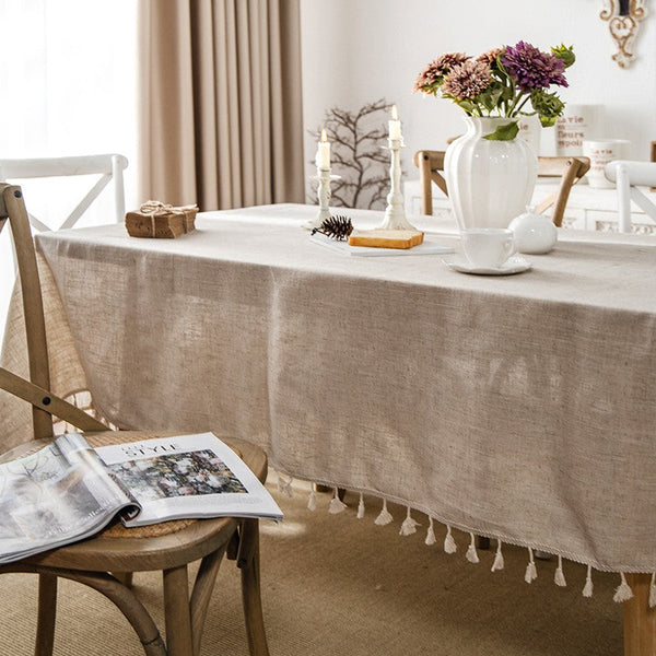 Simple Linen Rectangle Table Cover for Dining Room Table, Large Brown Tablecloth for Home Decoration, Modern Table Cloth, Square Tablecloth for Round Table-artworkcanvas
