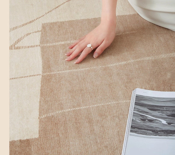 Unique Geometric Modern Rugs under Dining Room Table, Brown Modern Carpets for Office, Abstract Modern Rugs for Living Room, Contemporary Modern Rugs Next to Bed-artworkcanvas