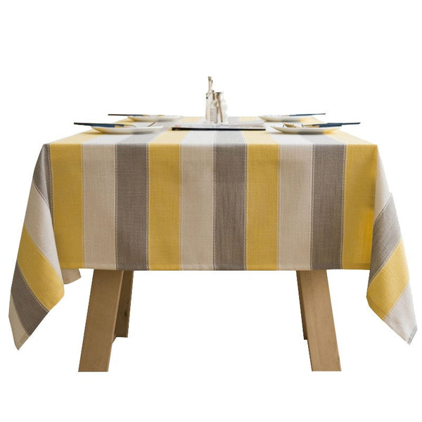 Yellow Stripe Cotton and Linen Tablecloths, Rectangular Tablecloth for Oval Table, Kitchen Rectangular Table Covers, Modern Table Cloths for Dining Room-artworkcanvas