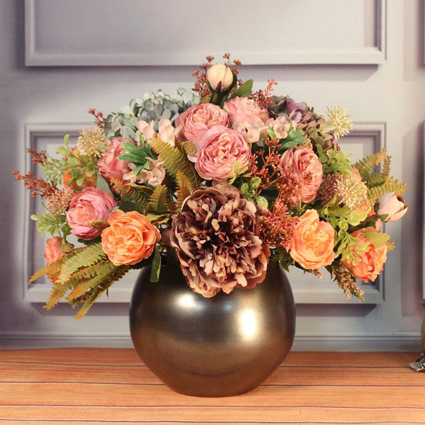 Unique Artificial Floral Arrangement for Dining Room, Large Bunch of Autumn Flowers Arrangement Interior Design, Peony Faux Silk Floral Bouquet Table Centerpiece-artworkcanvas