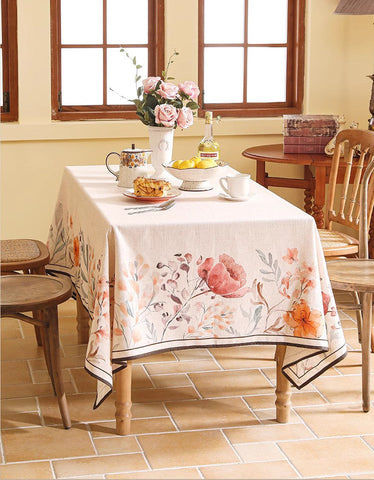 Spring Flower Rustic Table Cover, Rectangle Tablecloth for Dining Table, Extra Large Modern Tablecloth, Square Linen Tablecloth for Coffee Table-artworkcanvas