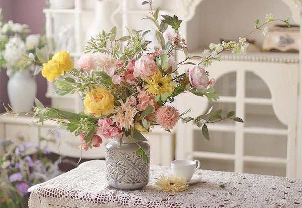 Table Centerpiece, Large Bunch of Romantic Flowers for Bedroom, Artificial Floral for Living Room, Beautiful Flower Arrangement Ideas for Interior Design-artworkcanvas